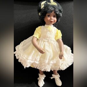 Antique Charming Yellow Dress Porcelain Doll
